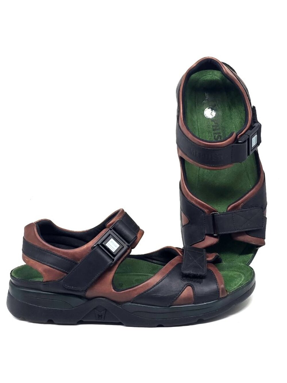 Mephisto Shark Smooth Leather Brown Black Sandals Men's Size US 9 EU 43